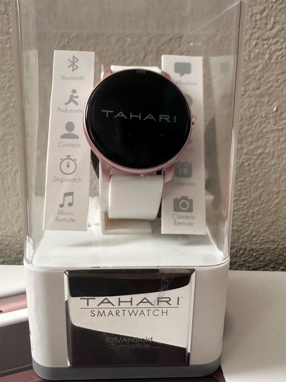 Tahari White and Rose Gold Round-Face Smartwatch